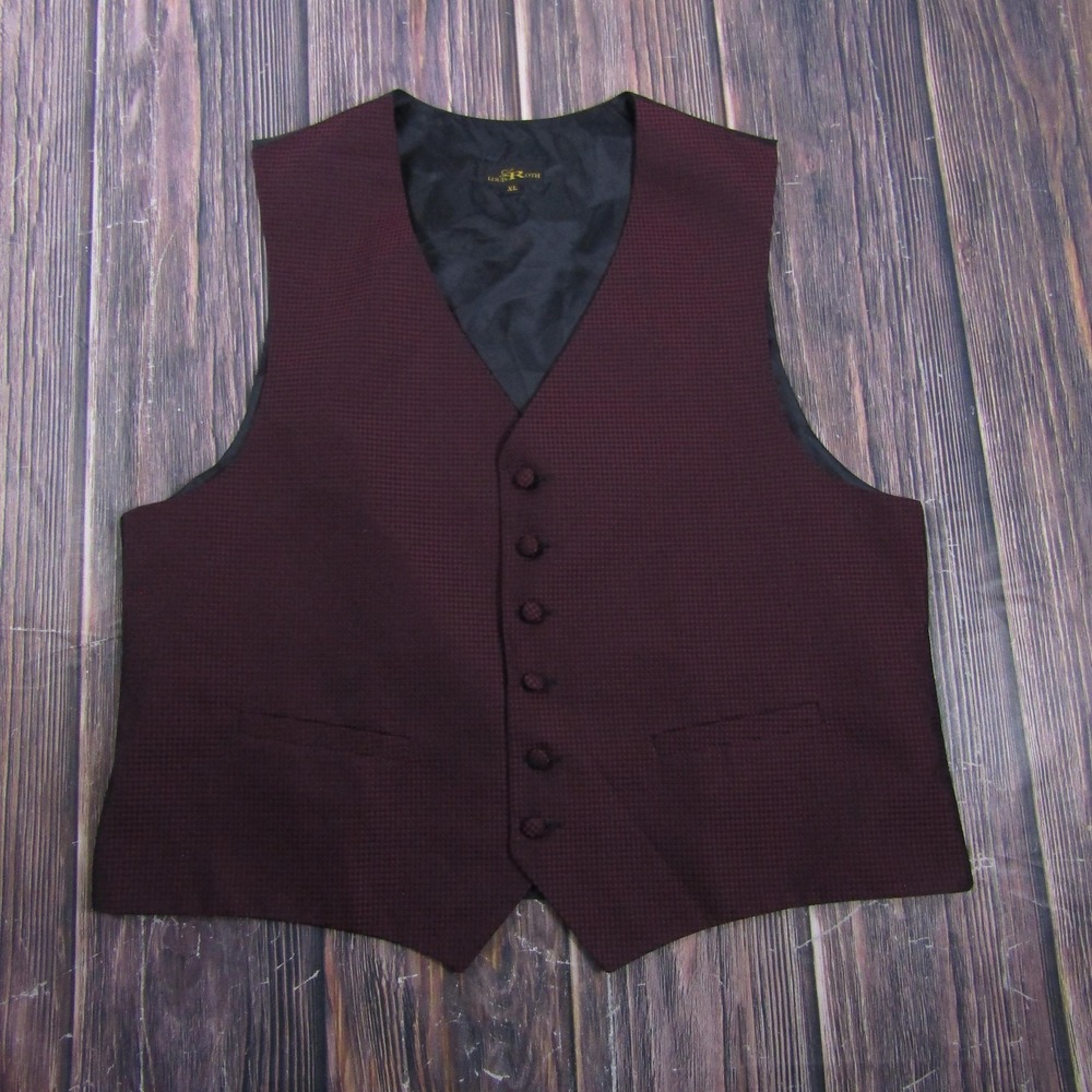 Suit Vest Louis Roth Mens XL Red Check Polyester 3 Piece Formal Waistcoat